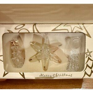 Spun Glass Christmas Ornament Set NEW in Box Avon 1998 Angel, Star, Tree Holiday
